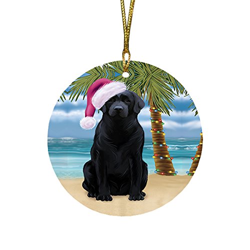 Summertime Labrador Dog on Beach Christmas Round Flat Ornament POR1695