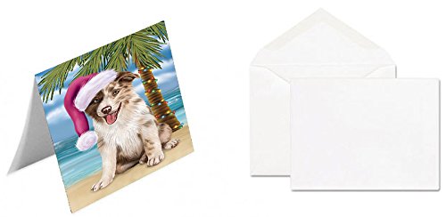 Summertime Happy Holidays Christmas Border Collie Dog on Tropical Island Beach Handmade Artwork Assorted Pets Greeting Cards and Note Cards with Envelopes for All Occasions and Holiday Seasons