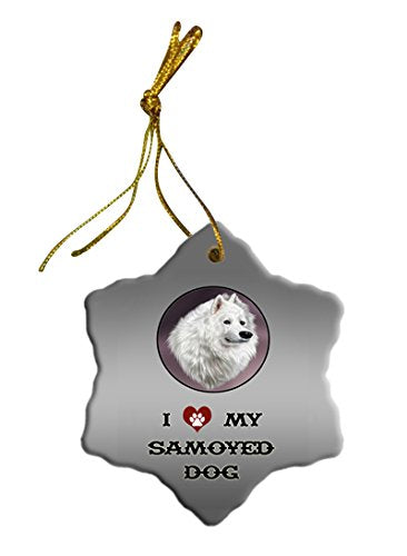 Samoyed Dog Christmas Snowflake Ceramic Ornament