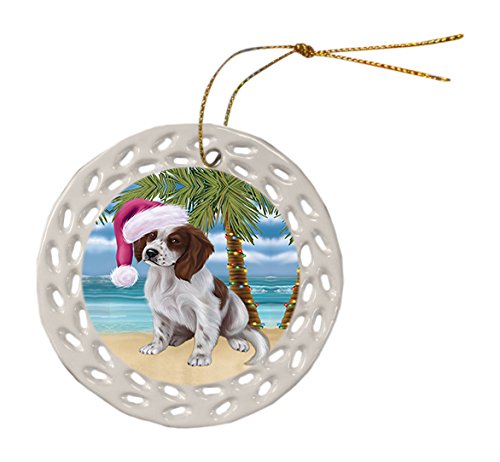 Summertime Irish Setter Puppy on Beach Christmas Round Doily Ornament POR627