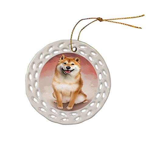 Shiba Inu Dog Christmas Doily Ceramic Ornament