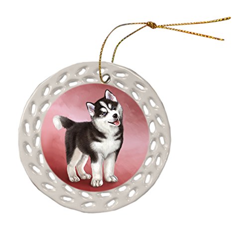 Siberian Husky Dog Ceramic Doily Ornament DPOR48125
