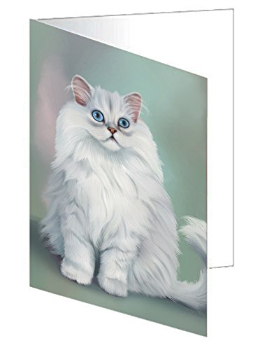 White And Grey Persian Cat Handmade Artwork Assorted Pets Greeting Cards and Note Cards with Envelopes for All Occasions and Holiday Seasons