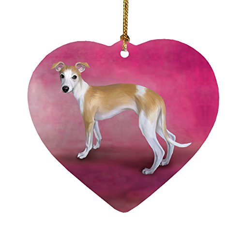Whippet Dog Heart Christmas Ornament