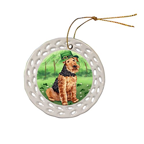 St. Patricks Day Irish Portrait Airedale Terrier Dog Ceramic Doily Ornament DPOR48388