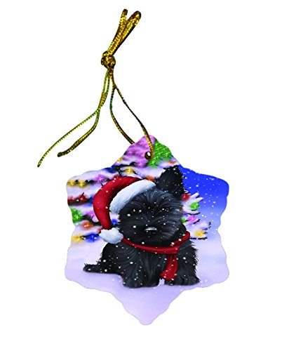 Scottish Terrier Dog Christmas Snowflake Ceramic Ornament