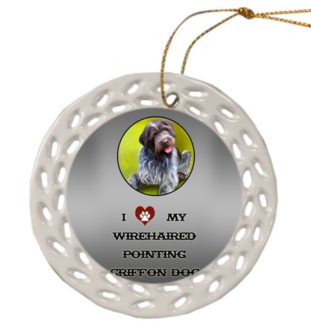 Wirehaired Pointing Griffon Dog Christmas Doily Ceramic Ornament