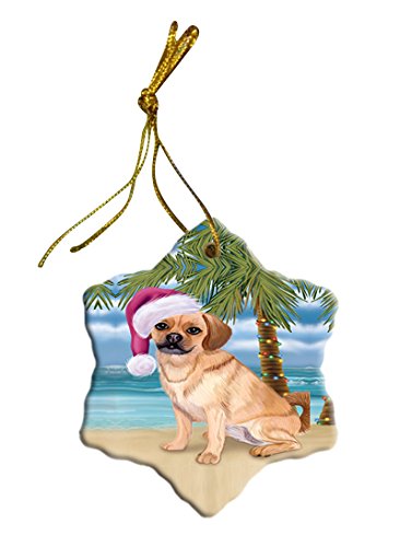 Summertime Puggle Dog on Beach Christmas Star Ornament POR2947