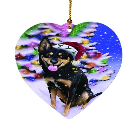 Winterland Wonderland Australian Kelpies Dog In Christmas Holiday Scenic Background Heart Ornament D448