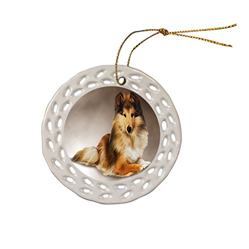 Sheltie Dog Christmas Doily Ceramic Ornament
