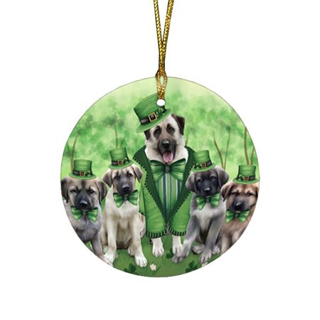 St. Patricks Day Irish Family Portrait Anatolian Shepherds Dog Round Christmas Ornament RFPOR48445