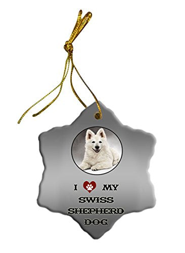 Swiss Shepherd Dog Christmas Snowflake Ceramic Ornament