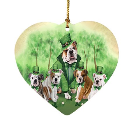 St. Patricks Day Irish Family Portrait Bulldogs Heart Christmas Ornament HPOR48750