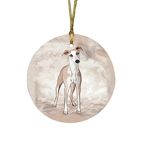 Whippet Dog Round Christmas Ornament