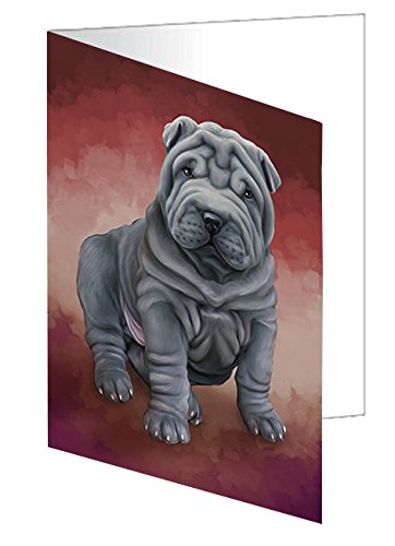 Shar Pei Dog Handmade Artwork Assorted Pets Greeting Cards and Note Cards with Envelopes for All Occasions and Holiday Seasons GCD48324
