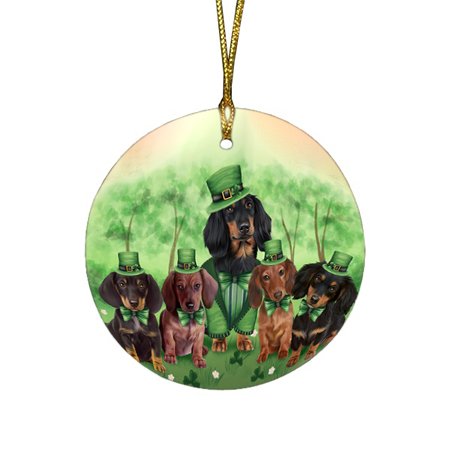 St. Patricks Day Irish Family Portrait Dachshund Dogs Round Christmas Ornament RFPOR48550