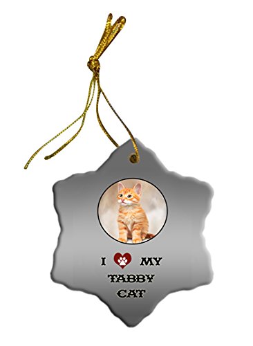 Tabby Cat Christmas Snowflake Ceramic Ornament
