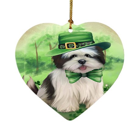 St. Patricks Day Irish Portrait Lhasa Apso Dog Heart Christmas Ornament HPOR48832