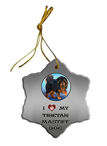 Tibetan Mastiff Dog Christmas Snowflake Ceramic Ornament