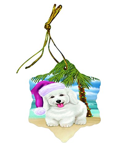 Summertime Bichon Frise Dog on Beach Christmas Star Ornament POR2977