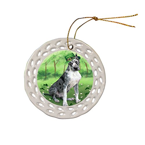 St. Patricks Day Irish Portrait Great Dane Dog Ceramic Doily Ornament DPOR48809
