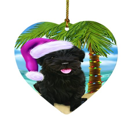Summertime Happy Holidays Christmas Black Russian Terrier Dog on Tropical Island Beach Heart Ornament D432