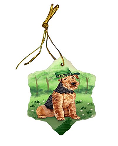 St. Patricks Day Irish Portrait Airedale Terrier Dog Star Porcelain Ornament SPOR48380