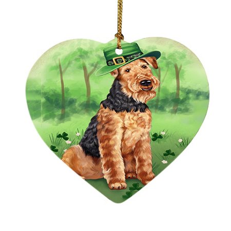 St. Patricks Day Irish Portrait Airedale Terrier Dog Heart Christmas Ornament HPOR48446