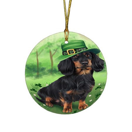 St. Patricks Day Irish Portrait Dachshund Dog Round Christmas Ornament RFPOR48447