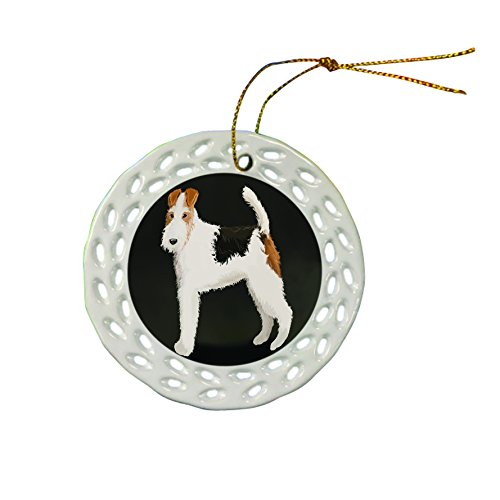 Wire Fox Terrier Dog Christmas Doily Ceramic Ornament