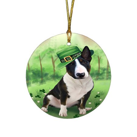 St. Patricks Day Irish Portrait Bull Terrier Dog Round Christmas Ornament RFPOR48736
