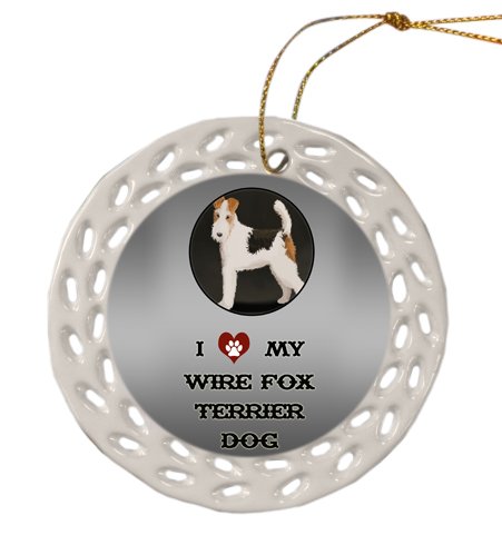 Wire Fox Terrier Dog Christmas Doily Ceramic Ornament