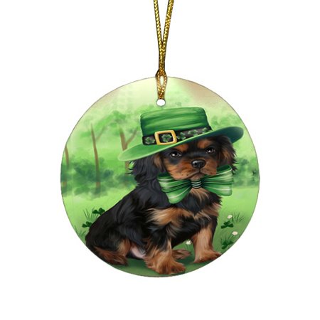 St. Patricks Day Irish Portrait Cavalier King Charles Spaniel Dog Round Christmas Ornament RFPOR48758