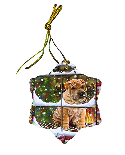 Shar Pei Dog Christmas Snowflake Ceramic Ornament