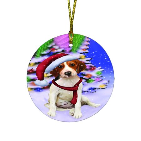 Winterland Wonderland Treeing Walker Coonhound Dog In Christmas Holiday Scenic Background Round Ornament D526