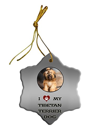 Tibetan Terrier Dog Christmas Snowflake Ceramic Ornament