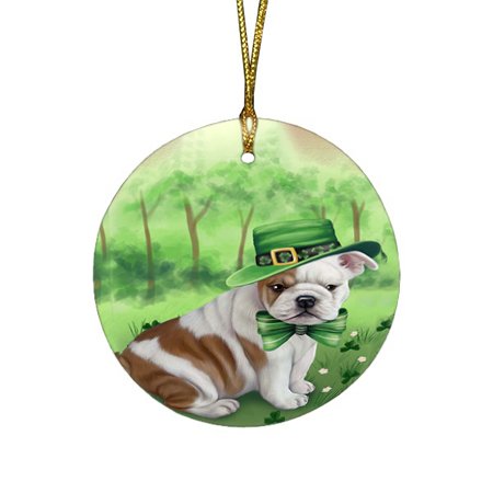 St. Patricks Day Irish Portrait Bulldog Round Christmas Ornament RFPOR48745
