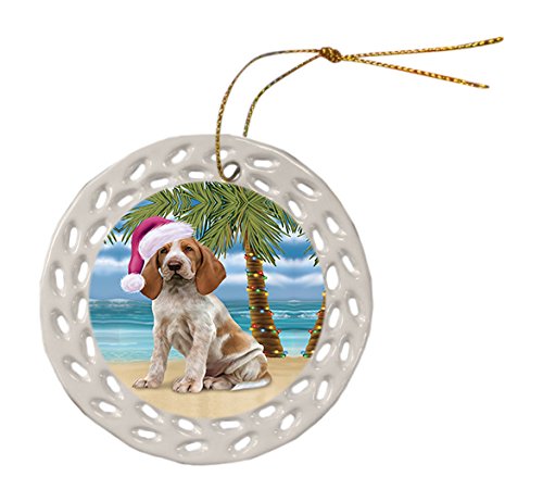 Summertime Bracco Italiano Dog on Beach Christmas Round Doily Ornament POR476