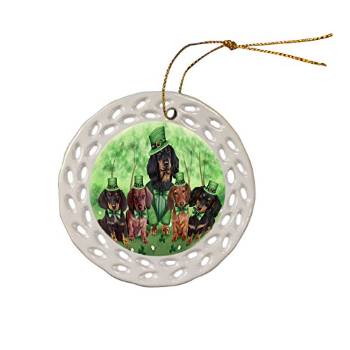 St. Patricks Day Irish Family Portrait Dachshund Dogs Ceramic Doily Ornament DPOR48501