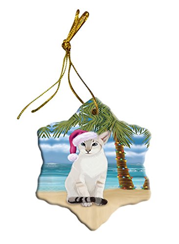 Summertime Siamese Cat on Beach Christmas Star Ornament POR2888