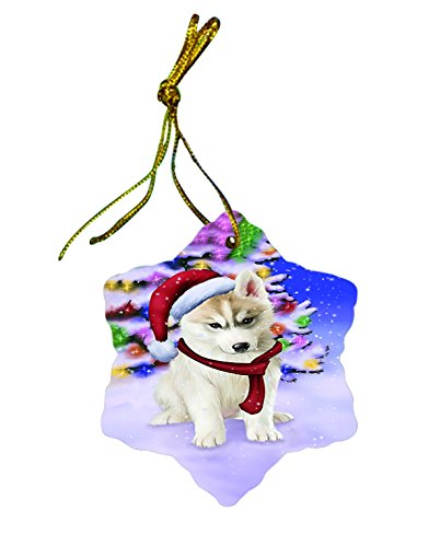 Siberian Husky Dog Christmas Snowflake Ceramic Ornament