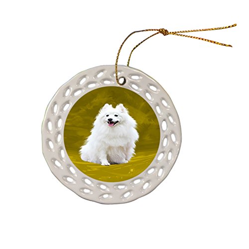 Samoyed Dog Christmas Doily Ceramic Ornament