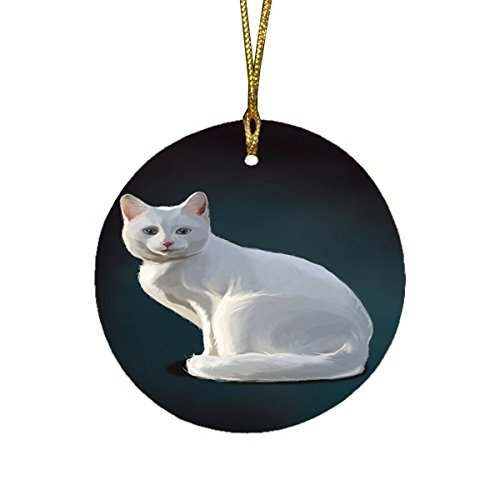 White Albino Cat Round Christmas Ornament