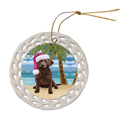 Summertime Chesapeake Bay Retriever Adult Dog on Beach Christmas Round Doily Ornament POR427
