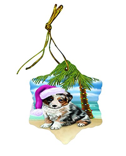 Summertime Australian Shepherd Dog on Beach Christmas Star Ornament POR2967