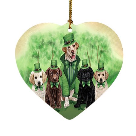 St. Patricks Day Irish Family Portrait Labrador Retrievers Dog Heart Christmas Ornament HPOR48824