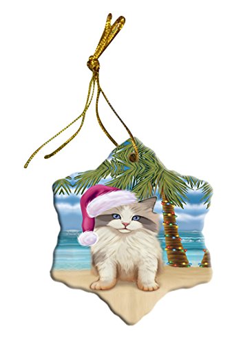 Summertime Ragdoll Cat on Beach Christmas Star Ornament POR2954
