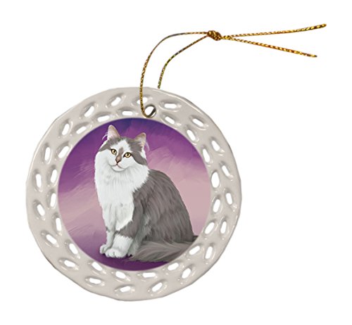 Siberian Cat Christmas Doily Ceramic Ornament