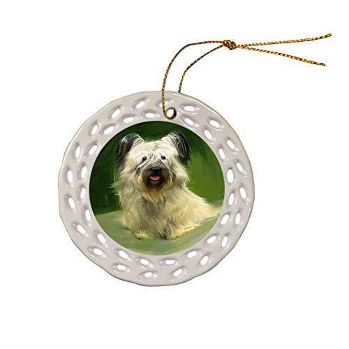 Skye Terrier Dog Christmas Doily Ceramic Ornament