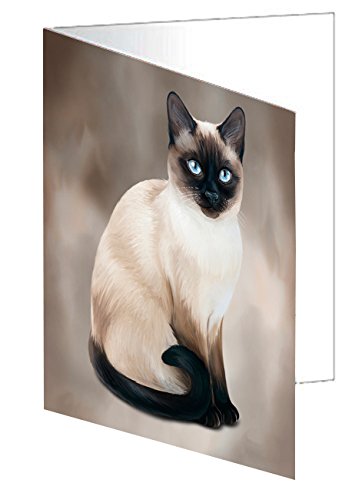 Thai Siamese Cat Handmade Artwork Assorted Pets Greeting Cards and Note Cards with Envelopes for All Occasions and Holiday Seasons D061